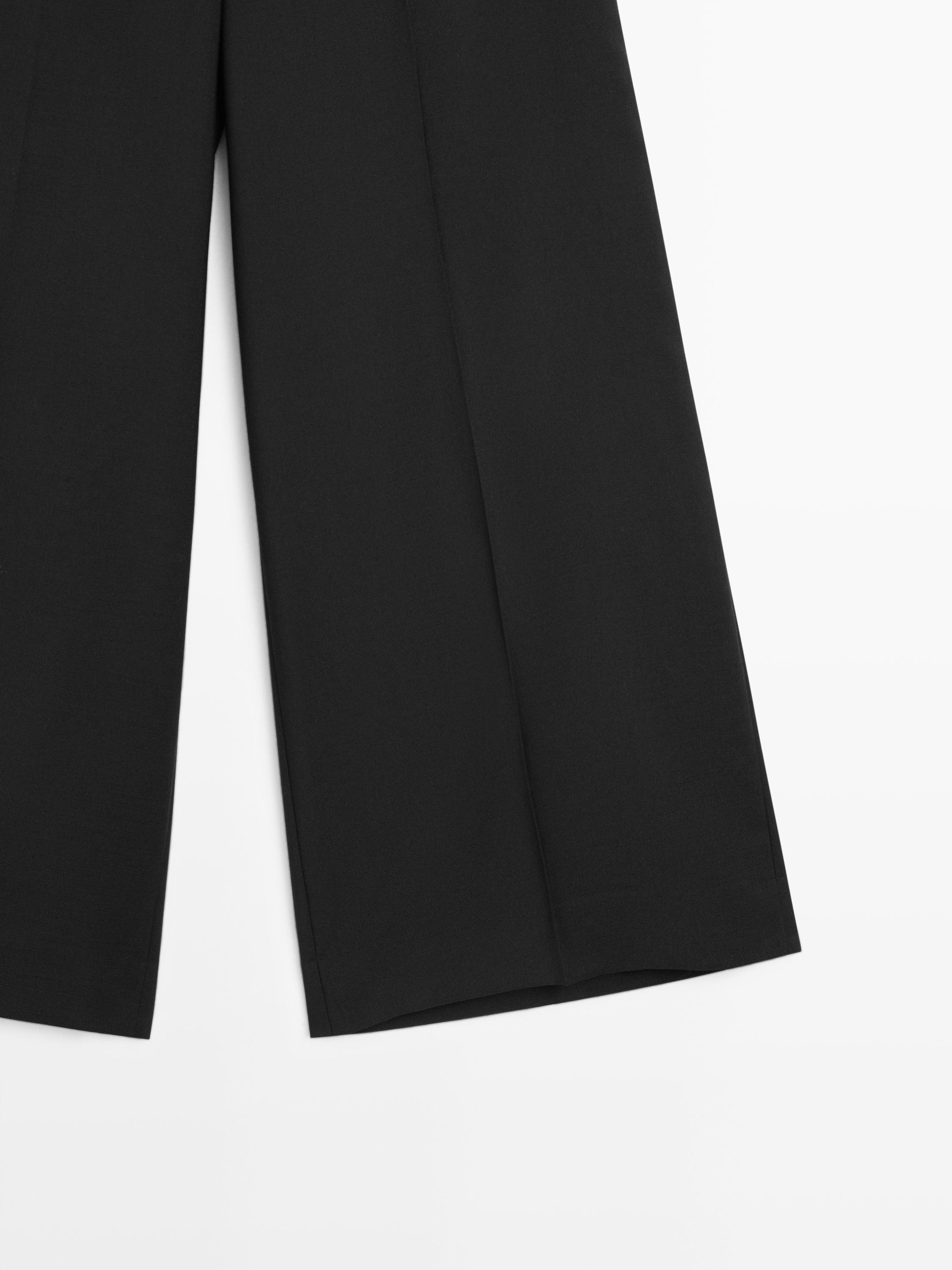 100% wool cropped wide-leg elasticated trousers